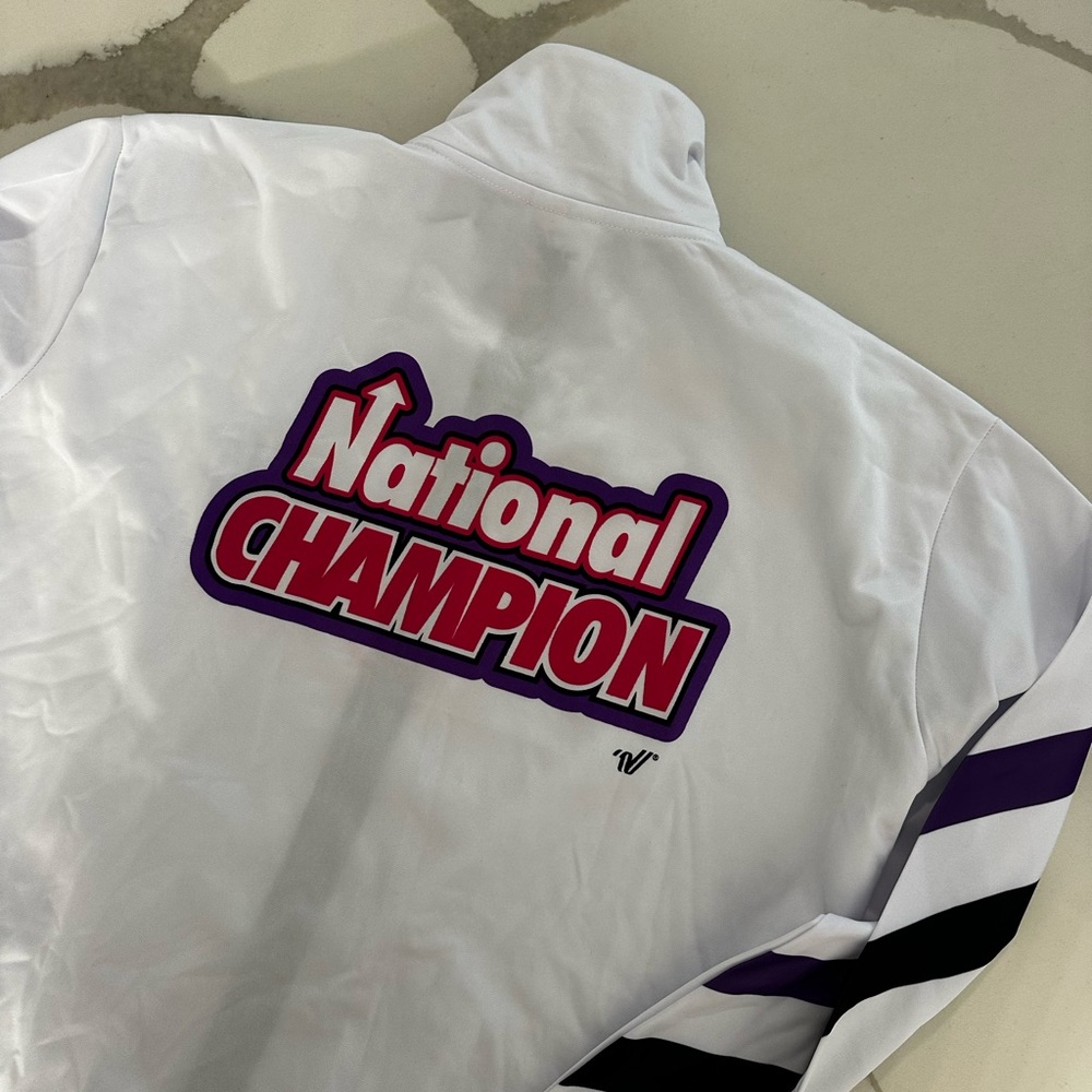 OneUp National Champion White Jacket with Purple & Red Logo